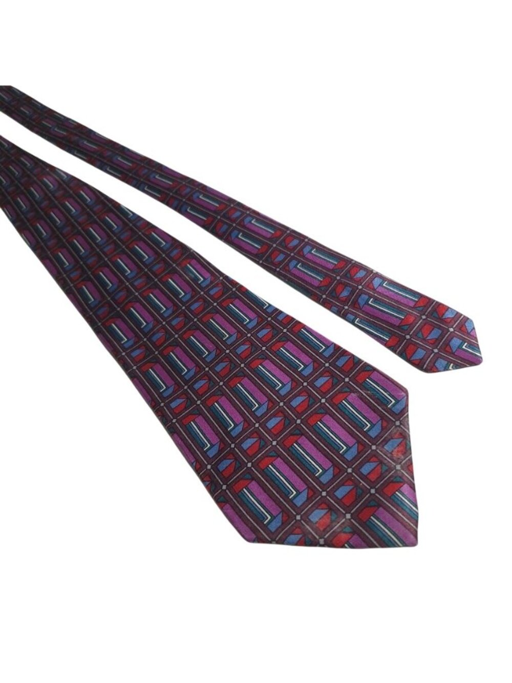 Zylos George Machado Italian Silk Necktie Multicolor Geometric Pattern Vintage